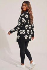 Black Halloween Skull Print Cardigan - Coin