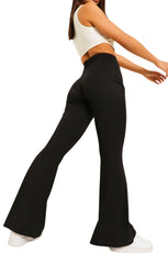 Black Wide Ribbed Basic Flared High Waist Fit Trousers- Clara