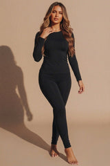 Black Stretch Long Sleeve Top and Leggings Activewear Set - Elara