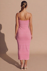 Pink Stripe Midaxi Bodycon Dress- Asiayan