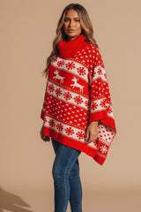 Red Christmas Reindeer Fair Isle Knit Poncho - Traix