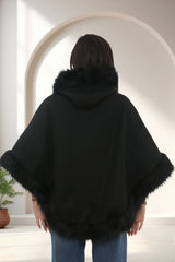 Black Faux Fur Trim Hooded Cape – Leah