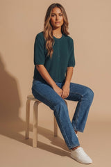 Teal Ribbed Short Sleeve Button Front Cardigan - Camy