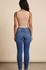 Mid Blue Distressed High Waisted Skinny Jeans- Lorvella