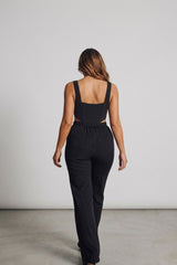 Black Buckle Strap Cut Out Jumpsuit - Geena