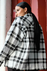 Black Check Print Oversized Button Up Pocket Shacket - Isabella