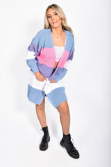 Blue Colour Block Longline Cardigan - Serenzia