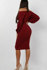 Wine Belted Bodycon Midi Wrap Dress  - Angelica