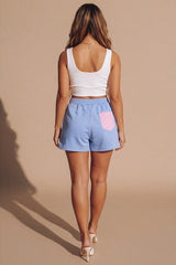 Light Blue Drawstring with Pocket Detail Short Set- Calyra