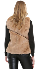 Camel PU Faux Leather Faux Fur Gilet - Liana