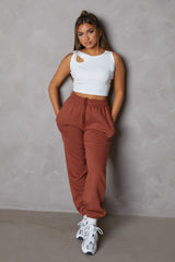 Light Chocolate Oversized High Waisted Shirred Drawstring Pocket Detail Cuffed Joggers - Samira
