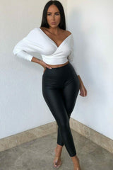 White Ribbed Off The Shoulder Crop Top - Kourt