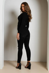 Black Rib Off The Shoulder V Front V Back Long Sleeve Top - Everly