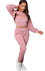 Pink 'Love Me Harder' Crop Top Three Piece Co-ord - Sammy