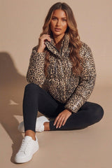 Leopard Sequin High Neck Padded Cropped Puffer Jacket - Khlon
