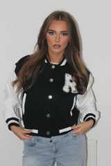 Black Varsity Bomber with 'R' Patch Jacket - Delissia