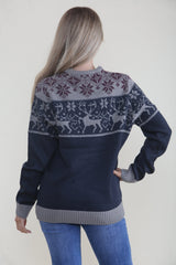 Navy Reindeer Knitted Christmas Jumper - Freya