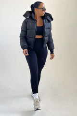 Black Padded Zip Up Hooded Puffer Coat - Flo