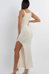 Cream Cami Knitted Side Split Maxi dress - Thea