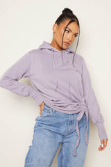 Mauve Fleece Oversized Long Sleeve Ruched Front Hoodie - Lana