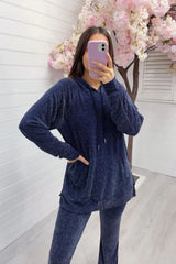 Navy Sparkle Knit Hoodie Loungewear Set – Maren