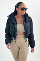 Black High Neck Padded Cropped Puffer Jacket - Khlo