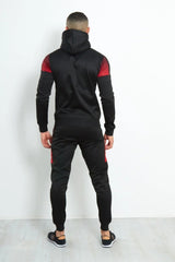 AARHON Mens Black Two Tone Hooded Skinny fit Tracksuit Boys Slim fit Black Tracksuit