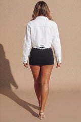 White Cropped Denim Jacket With Pockets - Desta