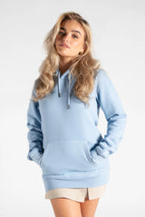 Sky Blue Oversized Front Pocket Long Sleeve Drawstring Fleece Hoodie - Alexia