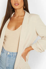 Beige Long Sleeve Pocket Blazer - Tenely