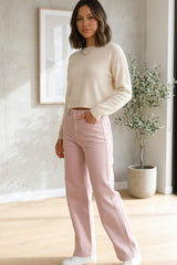 Blush Pink High Waisted Wide Leg Jeans- Viora