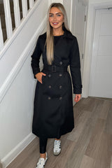 Black Double Breasted Longline Trench Coat - Evie