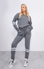 Charcoal Stripe Detail Knitted Loungewear Set – Mila