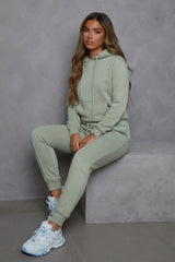 Sage Oversized Hoodie & High Waisted Seam Front Cuffed Joggers Loungewear Set - Martha
