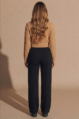 Black Seam Detail Shirred Waistband Open Hem Joggers - Ruby