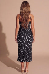 Black Polka Dot Satin Lace Trim Cami Crop Top & Midaxi Skirt Co-Ord- Niyana