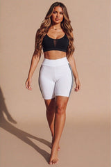White With Black High Waist Biker Shorts – Pack of 2