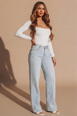 White Slinky Long Sleeve Square Neck Top - Thalina