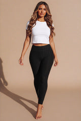 Black Honeycomb Textured High Waisted Scrunch Leggings - Poinr