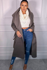 Charcoal Waterfall Duster Belted Long Coat - Pola