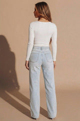 White Slinky Long Sleeve Square Neck Top - Thalina