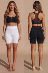 White With Black High Waist Biker Shorts – Pack of 2