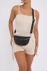 Black Silver Zip Cross body Bag - Eden