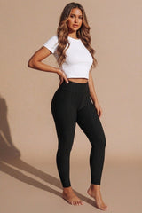 Black Honeycomb Textured High Waisted Scrunch Leggings - Poinr