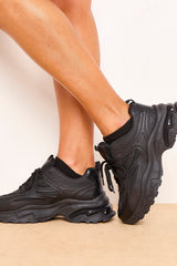 Black Chunky Platform Lace Up Trainers - Guinevere