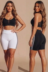White With Black High Waist Biker Shorts – Pack of 2