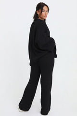 Black Button Through Relaxed Fit Knitted Loungewear Set - Olivia