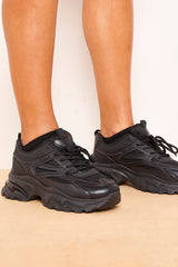 Black Chunky Platform Lace Up Trainers - Guinevere