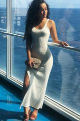 Cream Cami Knitted Side Split Maxi dress - Thea