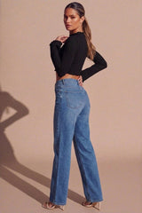 Black Ribbed Lettuce Trim Flare Long Sleeve Top - Zephira